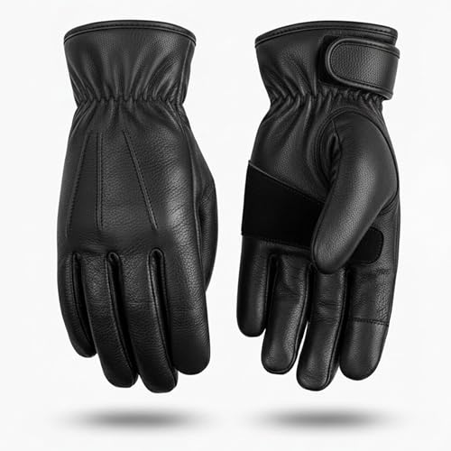 DKMOTORK Retro Touchscreen Motorcycle Gloves, Winter Gloves for Men & Women, Leather Work Gloves for Riding Driving Walking (L)