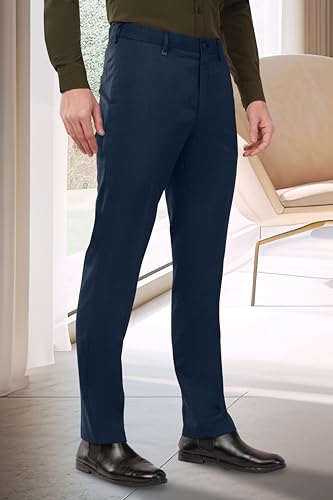Image of SaintX Men's Formal Pant | Regular Fit, Flat Front, Premium Lycra Fabric for Office Navy