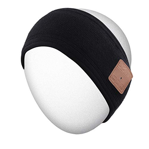 Rotibox Sweatproof Bluetooth Headband Headphone Headset Earphone Audio Music Headband Speakerphone w/Stereo Speaker & Microphone Hands-Free for Gym Exercise Fitness Sports Running - Black