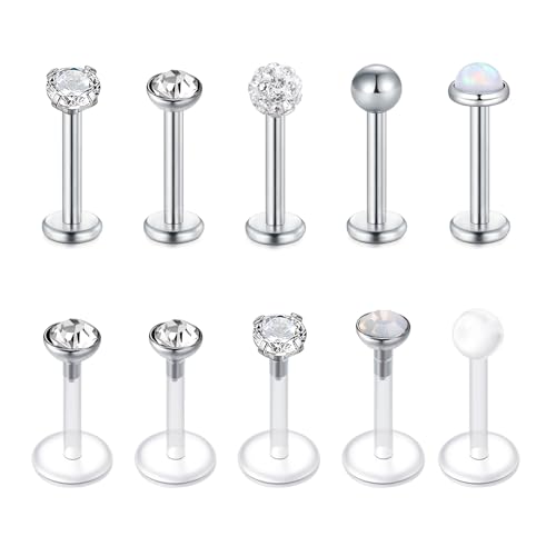 MODRSA 16G Durchsichtig Acryl & Chirurgenstahl Lippenpiercing Stud Medusa Piercing Tragus Ohr Piercing Bioflex Lippen Helix Retainer Schmuck 8MM Stab