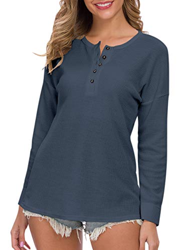 Image of MOLERANI Womens Long Sleeve Waffle Knit Henley Shirts Tunic Tops