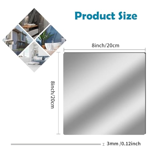 Image of 2 Pcs 8 x8 Inch Acrylic Mirror Sheet, 1 /8 Inch Thick Opaque Glossy Mirror, Plexiglass Mirror Sheets with Protective Film, Rigid Mirror Acrylic Sheets for Sawing, DIY, Laser Cutting and Engraving