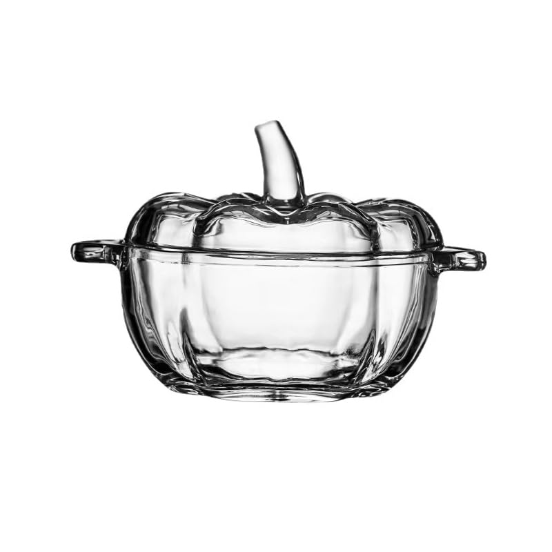 Avastro Capsicum Pumpkin Shape Glass Candy Jar in High White Quality Special Candy Pot with Lid Bowl 500ml Pack of 1 2