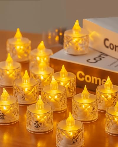 Image of Homesake Flameless Crystal Candle, Diamond-Shape Candle, 12 Pieces Tea Lights, Warm White, Tables, Diwali Decoration for Home, Christmas Festive Decor, Led Candles for Decoration (Small 12 Piece)