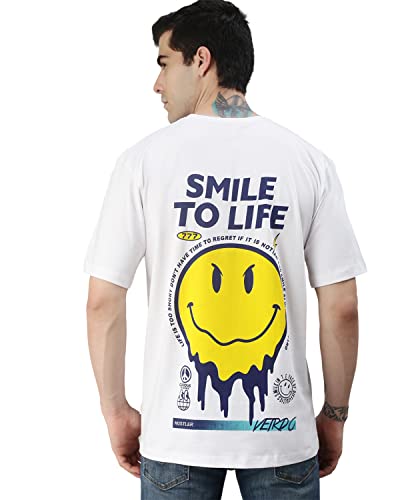 Veirdo Oversize, Loose Fit, Drop Shoulder, Baggy Fit, Round Neck Skellaton Printed T-Shirt for Men/Boys