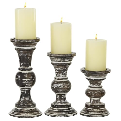 Deco 79 Wood Candle Holder, Set of 3 6', 8', 10'H, Dark Brown by Deco 79 - Used condition - US$16.14