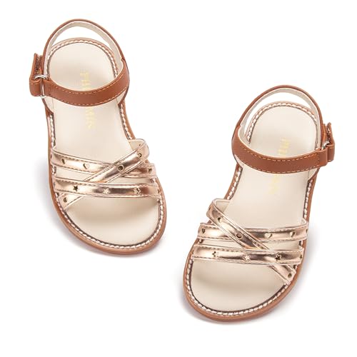 Image of PHIRAMIN Toddler Girl Sandals - Flower Girl Dress Shoes Open Toe Little Kid Flats