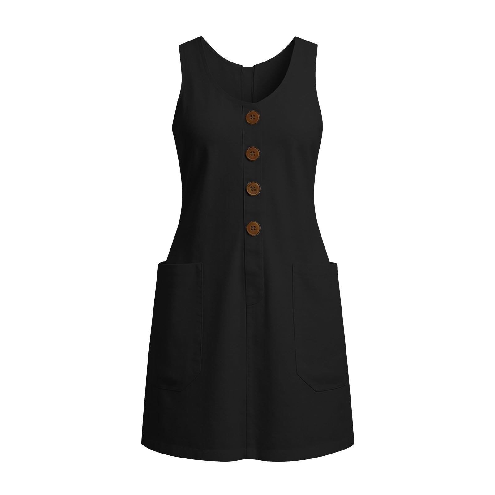 Generico Abito Estivo da Donna in Cotone — Casual Spiaggia, Scollo a U, Senza Maniche, Taglio Ad A, Stile Camicia, Taglie dalla S alla 2XL per Lavoro Ufficio, Passeggiate Quotidiane, Viaggi Brevi