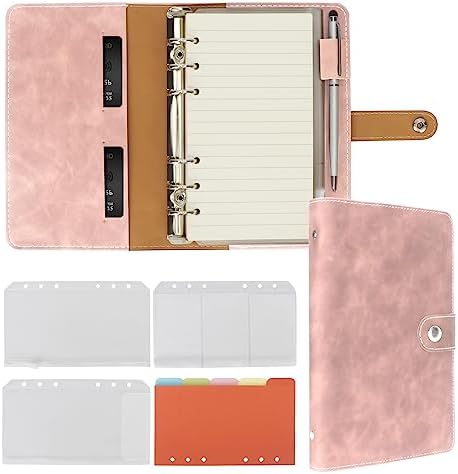 FYY Leather A5 Ring Binder Notebook, 6 Ring A5 Binder with A5 Refill Papers, Travel Binder Journal Personal Planner with Ring Binder Brown-1