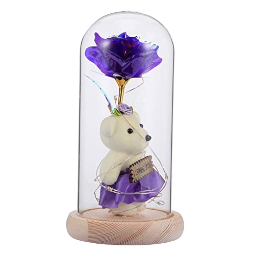 PRETYZOOM 1Pc Glass Dome Flower Lamp with Foil USB LED Light with Base Unique Desktop Ornament for Valentine Day Present Decorative Night Light