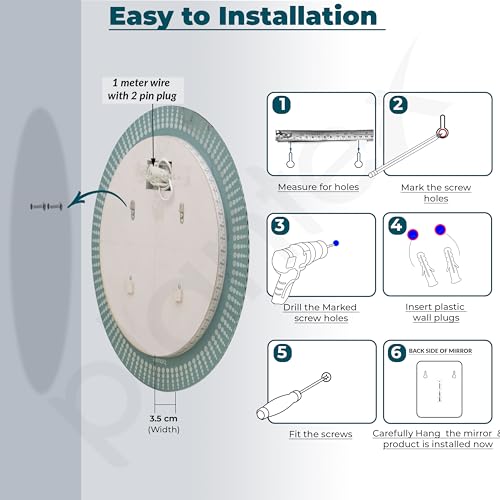 Image of Plantex LED Bathroom Mirror with 3 Tone /Designer Mirror for Living Room /Bedroom /Dressing Room - Round Shape (Dia.24 Inch)