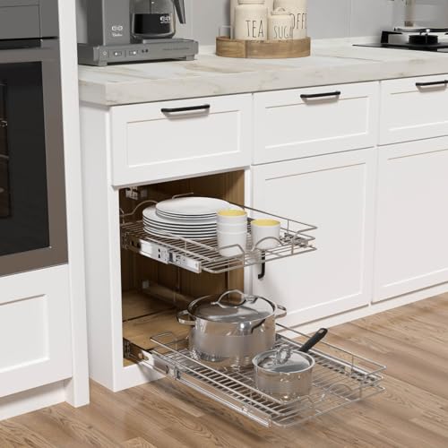 OCG-2-Tier-Pull-Out-Cabinet-Organizer-14-W-x-21-D-Pull-Out-Drawers-for-Kitchen-Cabinets-Pull-Out-Shelves-for-Base-Cabinet-Organization-in-Kitchen-Bathroom-Pantry-Chrome-Finish