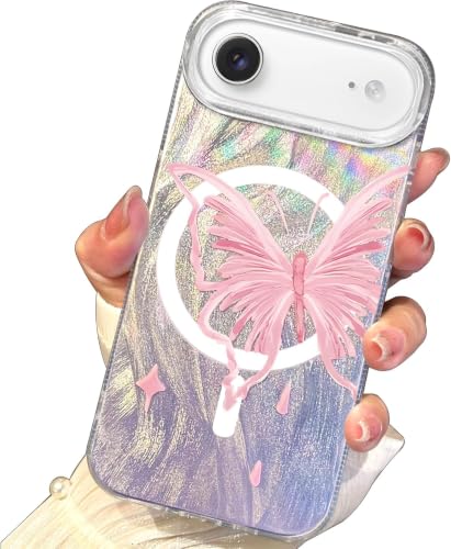 Coque iPhone Air papillon rose pâle I-MGAE-IN-AR compatible Magsafe et antichoc pour femme