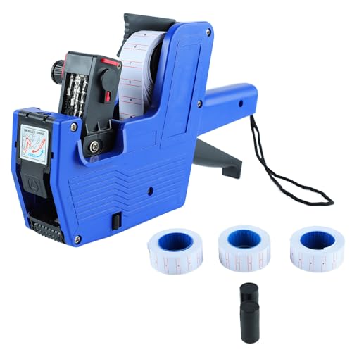 8 Digits Price Numerical Tag Maker with 3 Rolls Label Paper 2 Ink Wheel Clear Print Price Labeller for Office, Grocery Store, Organization Marking