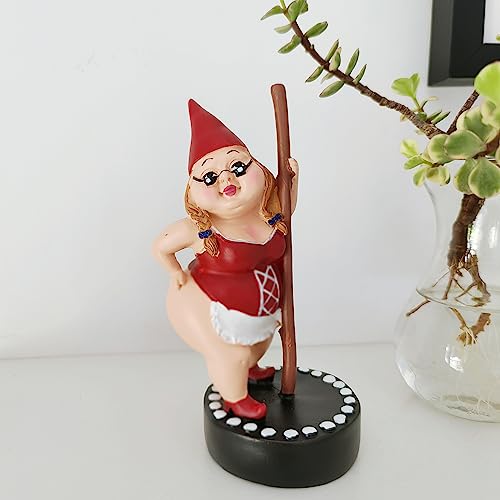Myqiqi Pole Dancing Gnome Statue Funny Gnome Garden Ornament for Fairy Garden or Home Décor Two Size 12cm and 17cm (RED-L)