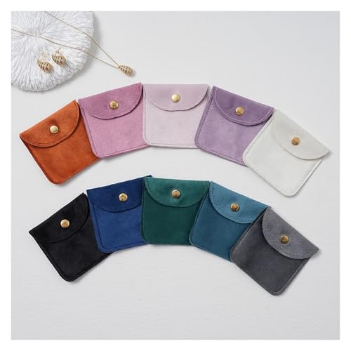 Bolsa de embalaje joyería terciopelo marrón de 10 uds para pendientes y anillos 6