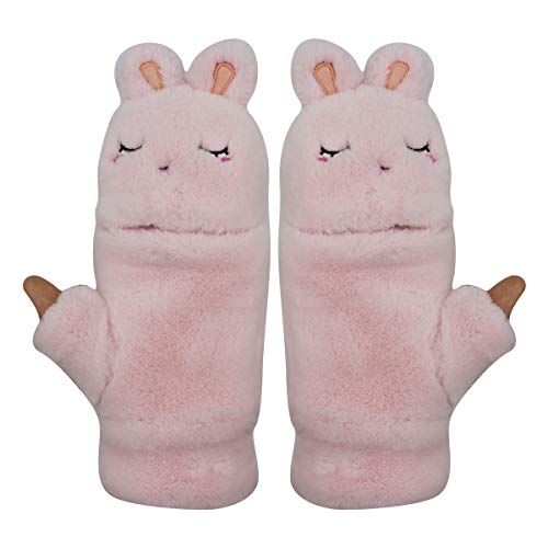 RARITYUS Women Girls Gloves Warm Soft Cute Cartoon Plush Convertible Flip Top Winter Fingerless Thick Mittens for Teen2