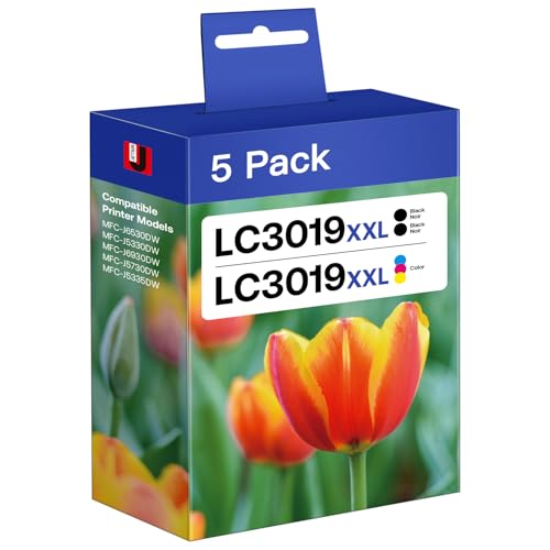 JETSIR LC3019XXL High Yield Compatible Ink Cartridge Replacement for Brother LC3019XXL Ink Cartridges, ( 2 Black, 1 Cyan, 1 Magenta, 1 Yellow) , Use with MFC-J6530DW, MFC-J5330DW, MFC-J6930DW Printer