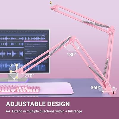 FIFINE Boom Arm Mic Stand, Microphone Arm with Desk Mount for Podcast Streaming Gaming Home Studio, Metal Suspension Scissor Boom Mic Stand-CS1 Pink