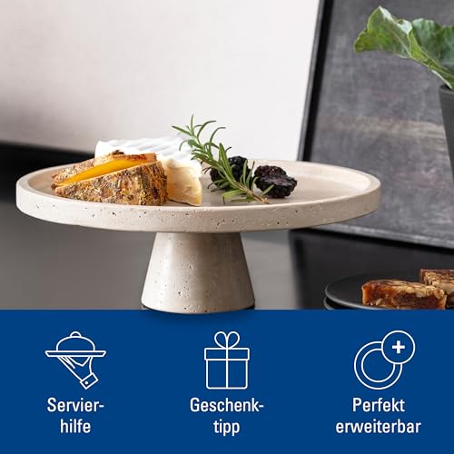 Villeroy & Boch – Manufacture Travertine półmisek do serwowania na nóżce beż, ręcznie wykonany, naturalny kamień w odcieniach piasku, miska, dekoracja stołu kamień, dekoracja, naczynia, trawertyn