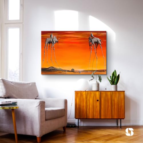 Toile Dali éléphants 20x30 cm encadrée affiche surréaliste