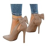 Heel Measures Approximately 4 Inches These closed pointed toe heels features bow knot on back decoration, soft REMOVABLE ankle strap with buckle closure, you can also wear this pumps without the strap for another style, easy to match with dress, skir...