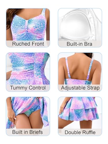 Image of Halcurt Women's One Piece Swimsuit with Skirt Ruched Ruffle Tummy Control Swim Dress Bating Suit