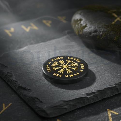 Plato de carga Vegvisir de Ágata Negra 8 cm miniatura 2