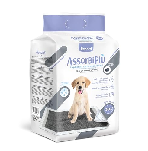 Record Assorbipiù Traverse Cani ai Carboni Attivi USA e Getta per Cani. Extra assorbenza. Tappetini igienici per Cani 60x90cm. Confezione 30 pz. Monouso, Antistrappo e Antiodore. Cani Taglia Grande