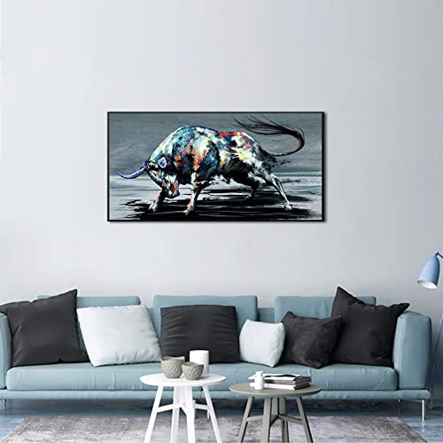 Sechars Large Fighting Bull Painting Wall Art Canvas Cool Animal Picture Artwork With Black Floater Frame Modern Home Office Western Cowboy Room Decoration Ready To Hang 24 Inchx48 Inch thumb #3