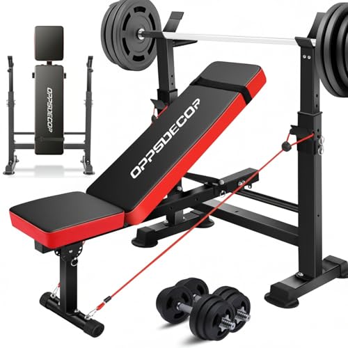 OPPSDECOR 900LBS All in One Weight Bench Set with Squat Rack Adjustable Workout Bench with Leg...