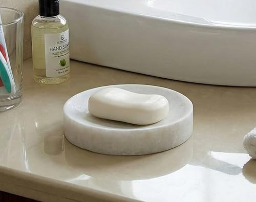 KLEO Natural Stone Soap Dish Soap Holder Bath Accessories for Bathroom, Tub or Wash Basin Accessories (White)