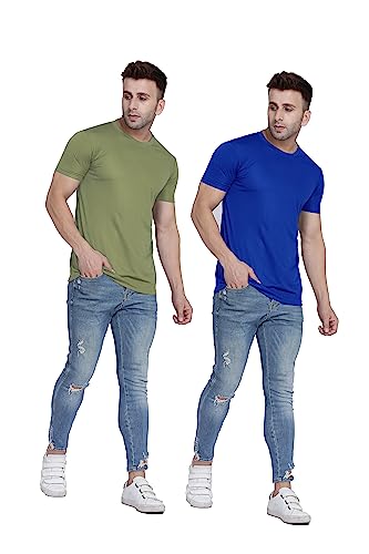 Image of TQH Men Dri Fit Polyester Half Sleeve Round Neck Multicolor t Shirts - Combo Set of 2