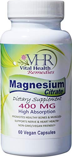 VHR Magnesium Citrate 400 MG - High Absorption - Non-GMO - No Artificial fillers or preservatives. 60 Vegan Capsules