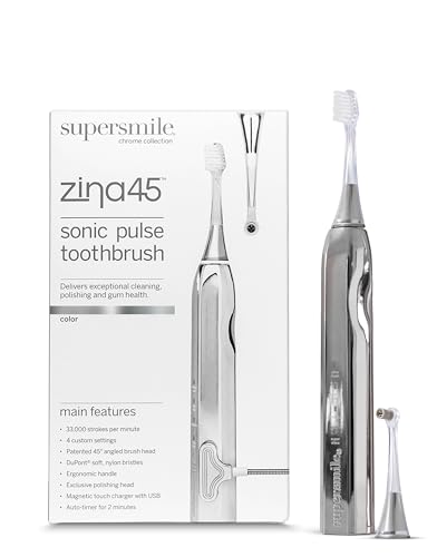 Supersmile Zina45 Sonic Pulse Zahnbürste - Abgewinkelte Bürste mit Polierkopf für eine fortschrittliche Reinigung - für sichtbar weißere Zähne und gesünderes Zahnfleisch, Silber