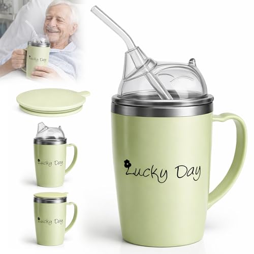 Vutlace Adult Sippy Cups for The Elderly Non Spill 3 in 1 Sippy Cup for Adults 350ml Anti Choke Spill Proof Cups with Lid and 30cm Straw Beakers for Elderly and Disabled Drinking Aids