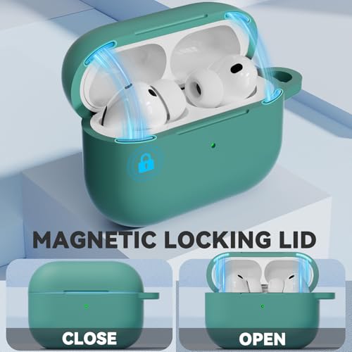 Image of Ljusmicker for AirPods Pro 3 Case 2025 with Cleaner Kit,Magnetic Green | Soft Silicone Protective Cover for Apple AirPod Pro 3rd Generation Case with Keychain for Women Men,Shockproof,Magnetic