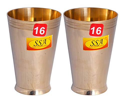 Shiv Shakti Arts Pure Brass Glass Tumbler Cup for Drinking Serving Water, (Designer-Apple Design, Big - 350 ML)-{Set of 2}