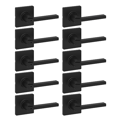 Image of Kwikset Casey Hallway Passage and Bed /Bath Privacy Door Handle 10 Pack, 5 Passage Levers and 5 Privacy Levers, Matte Black Reversible Interior Handles, with Microban