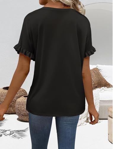 Valiamcep Women's Short Ruffle Sleeve V-Neck T Shirts Tops Beach Summer Spring Outfits4