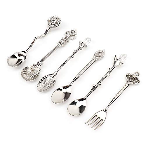 Spoon Spoons 6 Pack for 6Pcs Accessory Cutlery for Set Decorative Zinc Alloy for Slotted Spoons (Silver (Crown Handle))