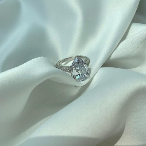 5CT Lab Grown Diamond Pear Cut Wedding Ring, 18K White Gold Plated Women Eternity Ring for Engagement Anniversary, D Color VVS1 Clarity Simulated, Designer-Setting Premium Collection4