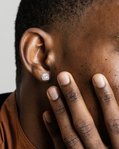 Surgical Steel Stud Earrings for Men Women, S925 Sterling Silver Hypoallergenic Cubic Zirconia Earrings Studs & Hoops Set, Big Brilliant Simulated Diamond CZ Halo Stud Earrings for Sensitive Ears4