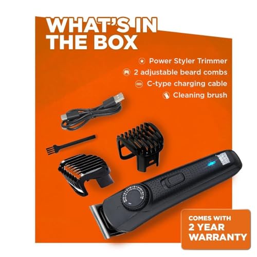 Image of Bombay Shaving Company Beard Trimmer For Men, 2X Fast Charging, USB Type C, 2 Yr Warranty, 120Min runtime, Hair Trimmer, Shaving Machine, Cordless Beard, 38 length Settings(Black)