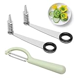 2 Stück Edelstahl Spiralschneider Kartoffel inkl. Schäler (2-in-1 Set), Handgeführtes Küchenwerkzeug für Kreative Obst- und Gemüsezubereitung, Ideal für Gurken, Karotten, Zucchini und Äpfel