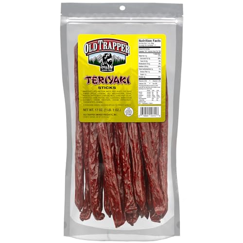Image of Old Trapper Teriyaki Snack Sticks, 17-Ounce Resealable Bag, Natural Wood Smoked Meat Sticks, 9 Grams of Protein and 150 Calories per Ounce (Pack of One)