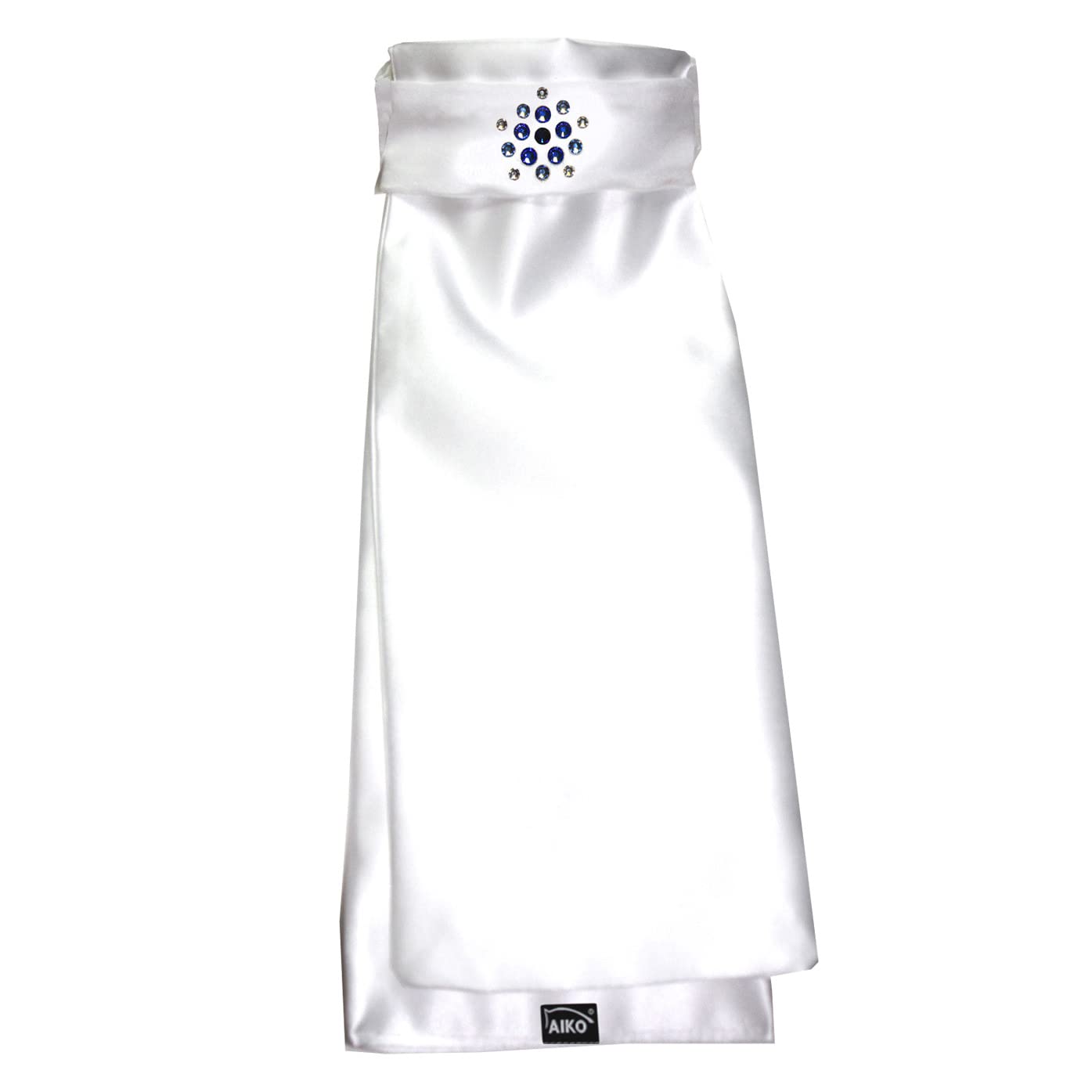 Aiko Plastron - Satin - Weiss/Nightblue - Flower Crystal - Rhinestones