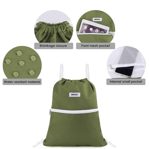 Image of WANDF Drawstring Backpack, Gym Sackpack for Sports (Dark Green) | Water-Resistant, Shopping, Yoga, Travel, Beach, Daily Carry
