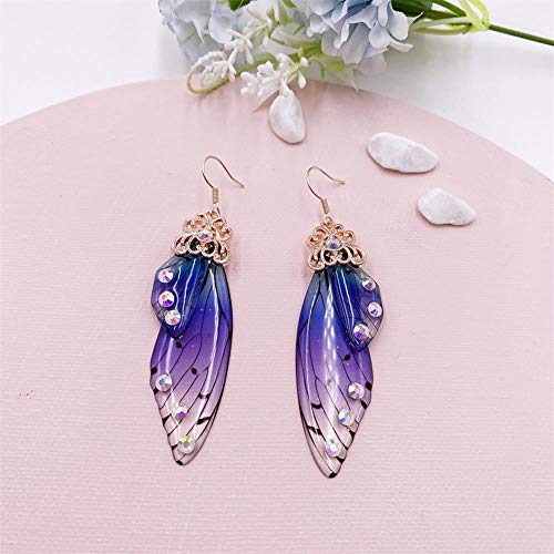 Multicolored Butterfly Wing Hook Earrings Elegant Acrylic Insect Drop Earrings Crystal Dragonfly Wing Earrings For Women Girls Jewelry(Blue) #TOP1