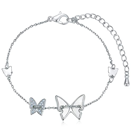 Cosie Lily Papillon Bracelet Femme,Bracelet Plaqué Argent Sterling 925 avec Cristal, Cadeau Anniversaire pour Femme Maman